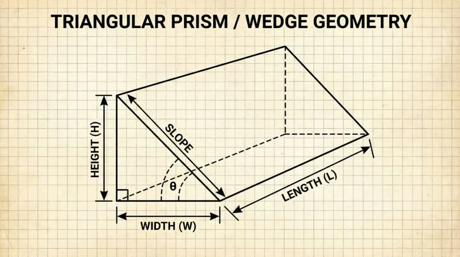 Triangular prism fill dirt slope diagram with labeled dimensions