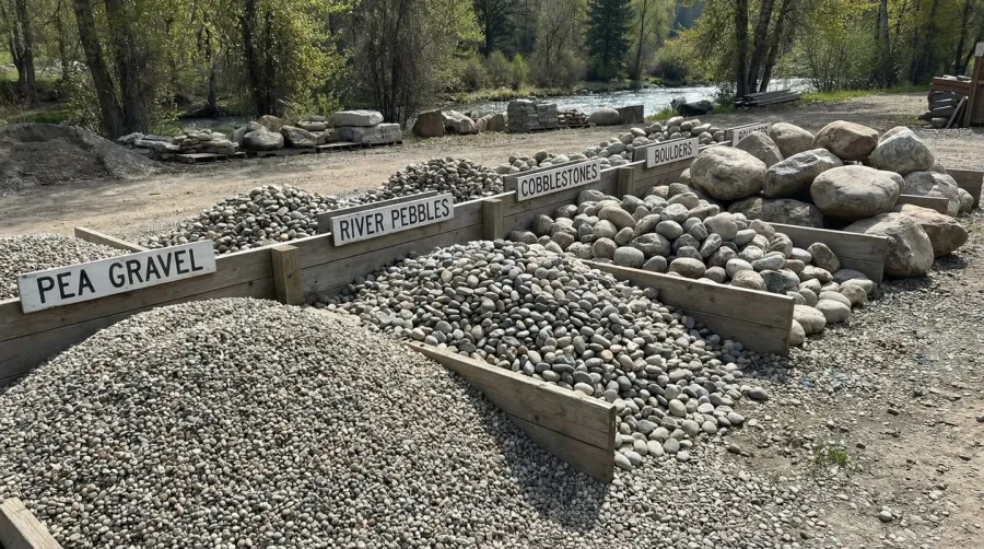 Different sizes of river rocks arranged by category from small to large