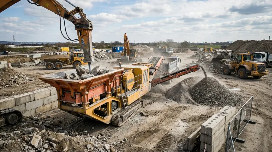 Crushed concrete production process machinery