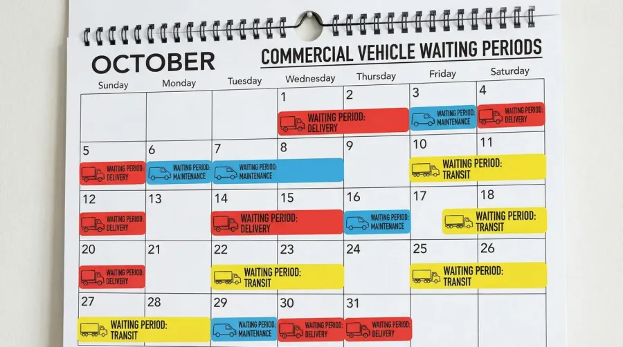 Calendar showing waiting periods with commercial vehicle icons
