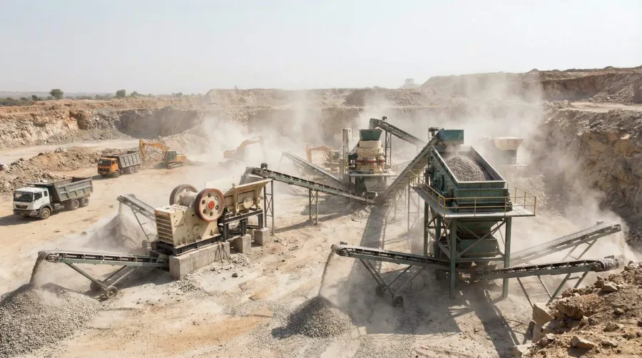 Quarry crushing operation producing stone dust