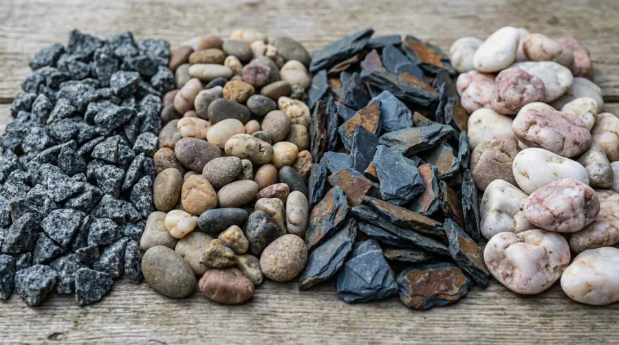 Close-up comparison of different stone types side by side