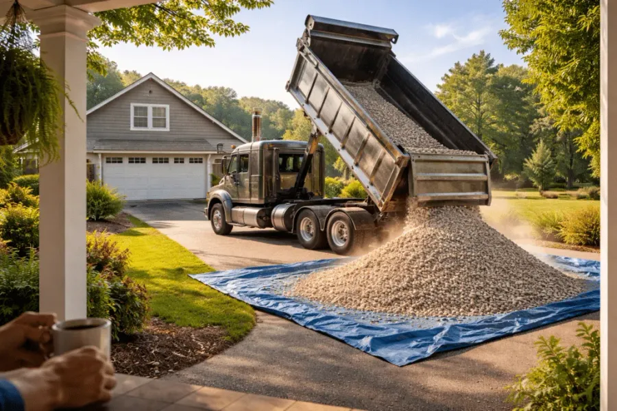 Visualization of a vehicle offloading gravel