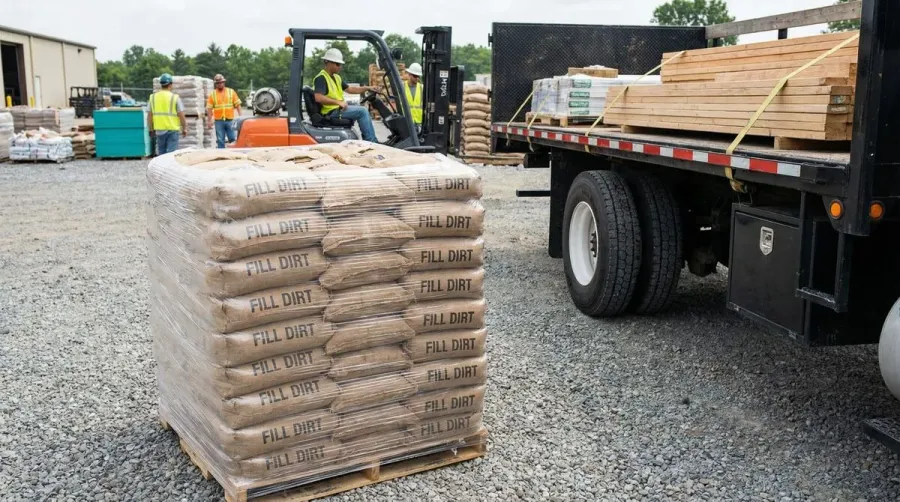 Bagged fill dirt stacked ready for delivery