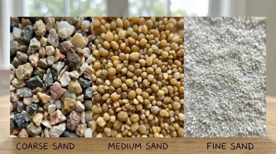 Close-up comparison of different sand textures and grain sizes