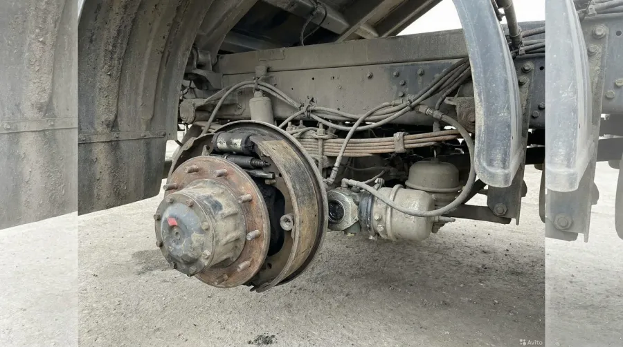 Dump truck brake system components close up