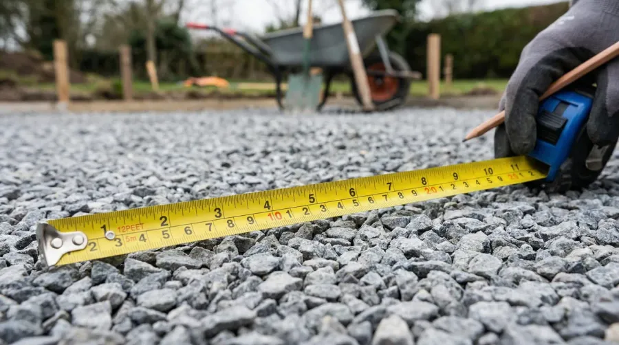Measuring tape on driveway