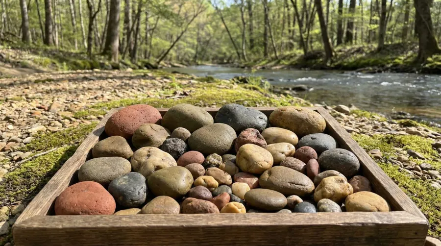 South Carolina river rock collection showing various colors and textures