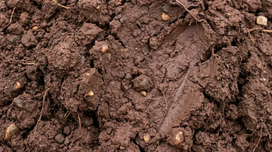 Heavy clay soil sample showing dense texture and composition