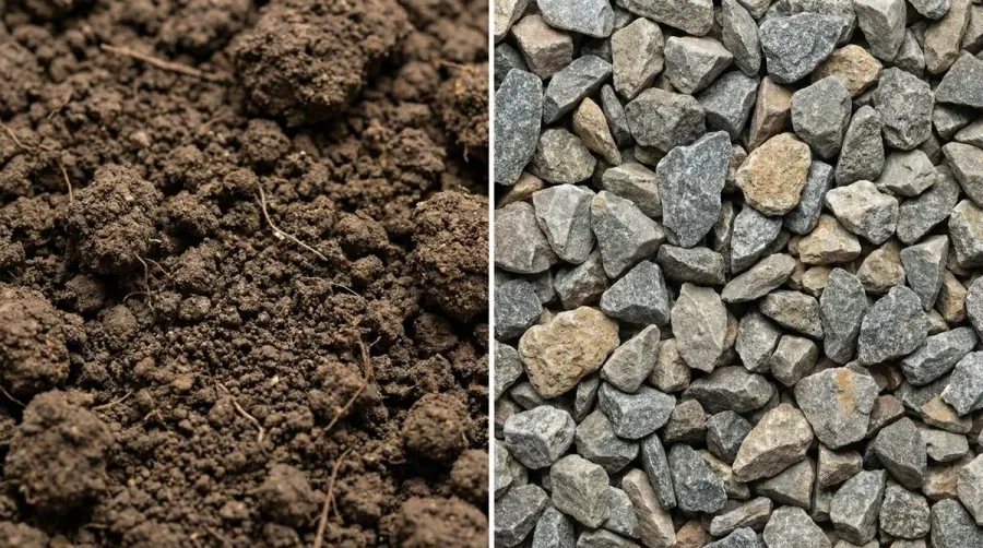 close-up comparison showing fill dirt texture versus gravel aggregate particles