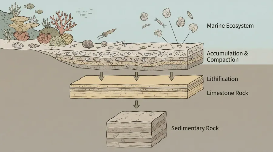limestone formation process marine organisms sedimentary layers