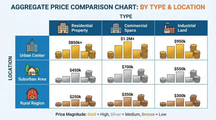 comparison chart showing aggregate prices by type and location