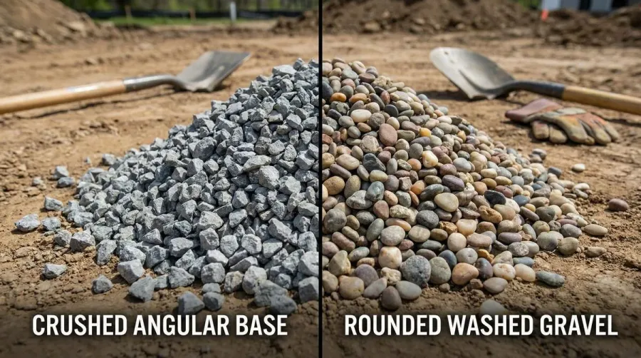 Comparison of base material and washed gravel side by side