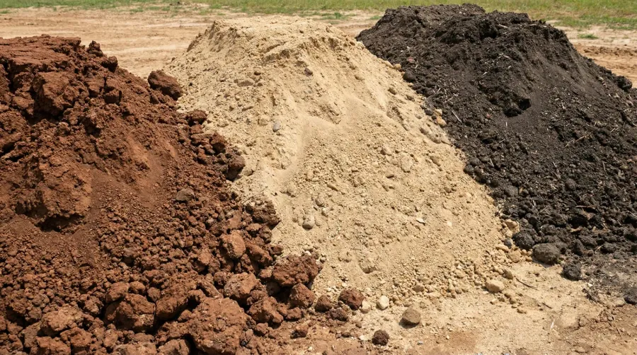 Comparison of different fill dirt types - clay, sand, and mixed
