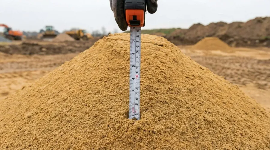 Measuring tape on sand pile showing depth measurement