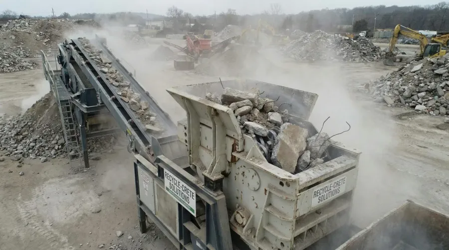 Concrete crusher recycling operation