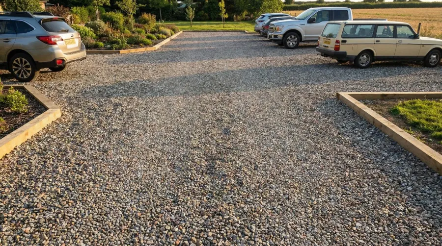 Crushed stone parking area overview
