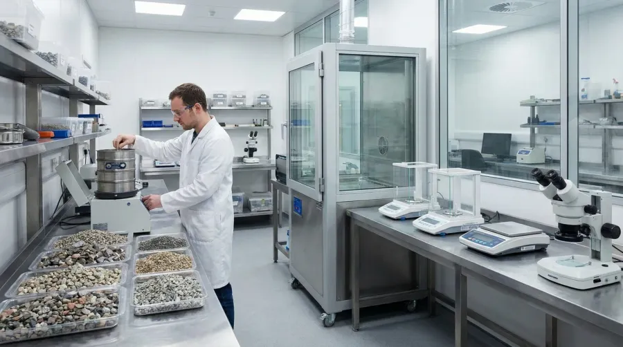 Gravel quality testing equipment and samples