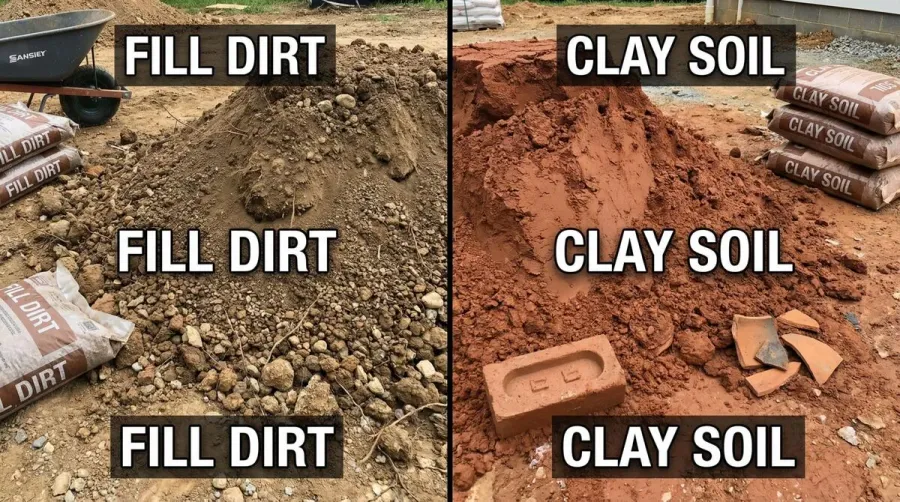 Comparison of fill dirt and clay materials side by side