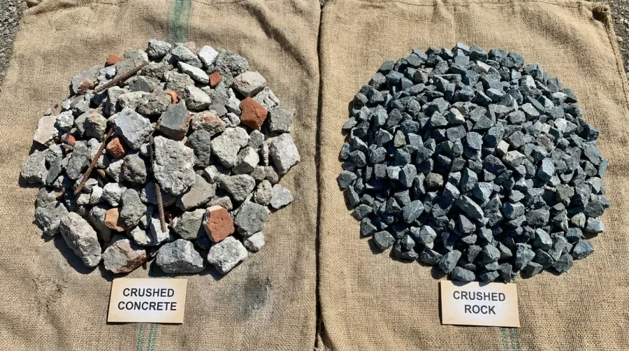Comparison of crushed concrete and crushed rock materials side by side