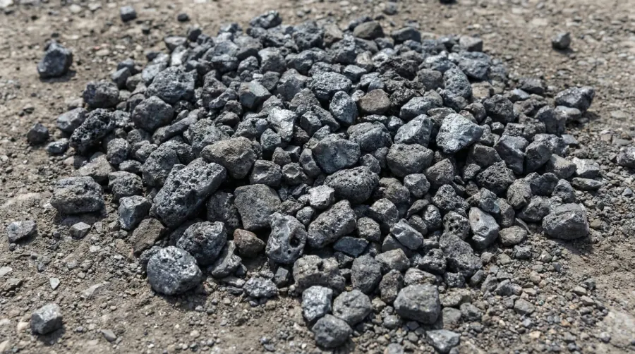 Close-up view of 57 slag showing angular texture and dark gray coloration