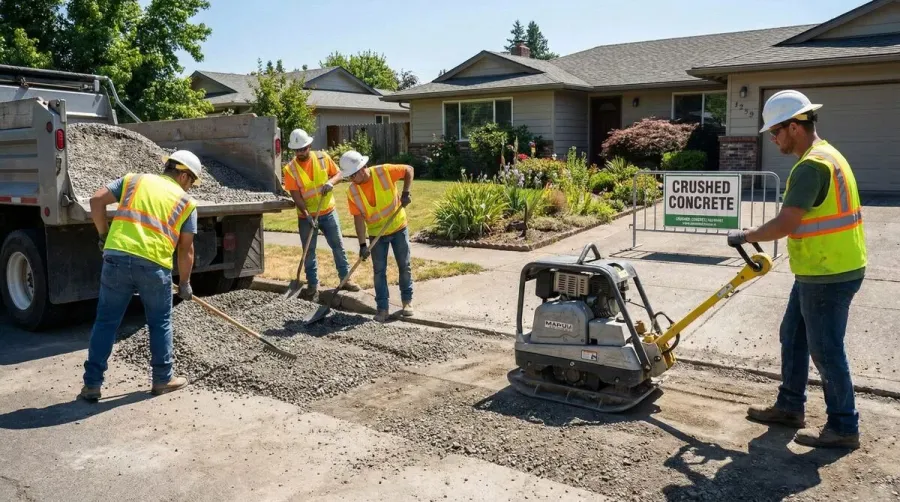 Crushed concrete driveway installation process