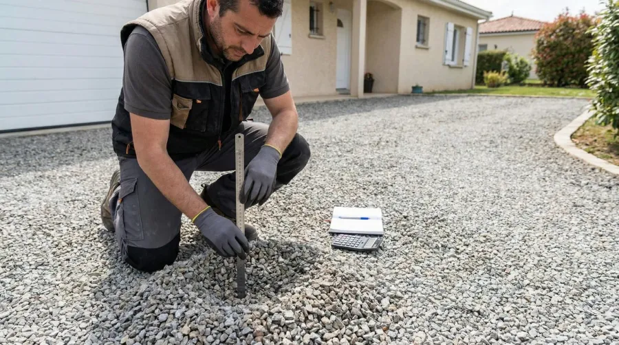 Gravel coverage example measuring driveway depth