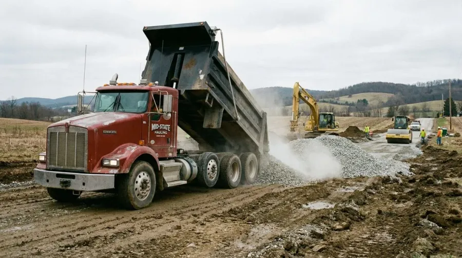limestone road base delivery truck
