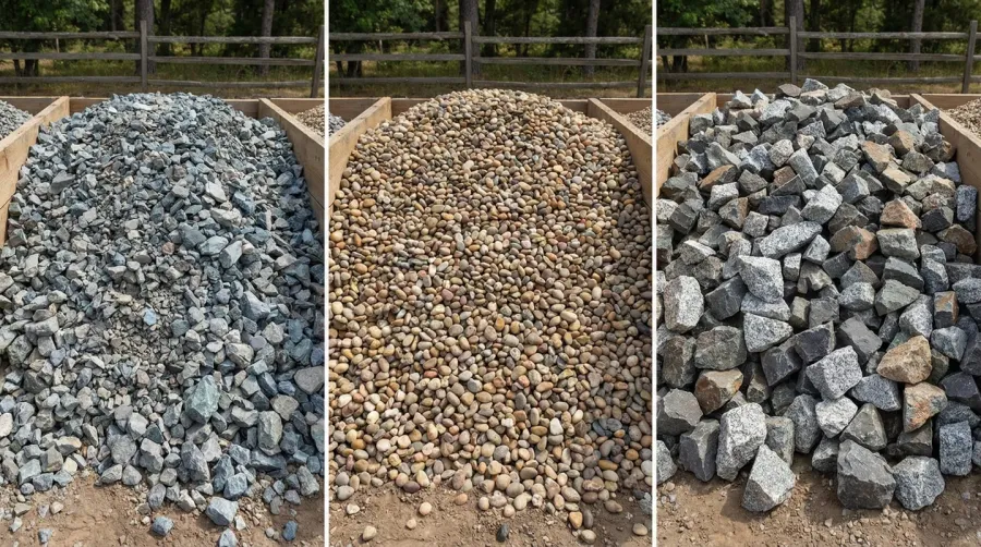 Comparison of different types of gravel for driveways including crushed stone, pea gravel, and other materials