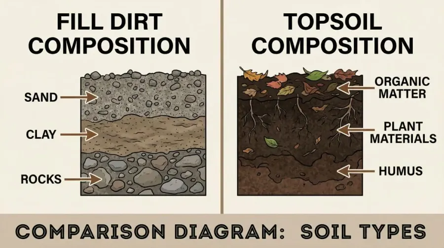 Comparison of fill dirt vs topsoil composition