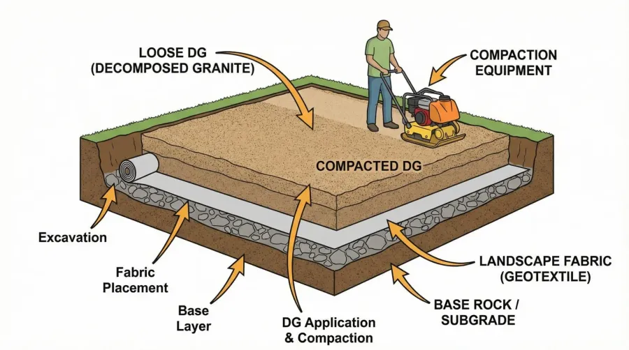 Visual diagram showing decomposed granite installation process