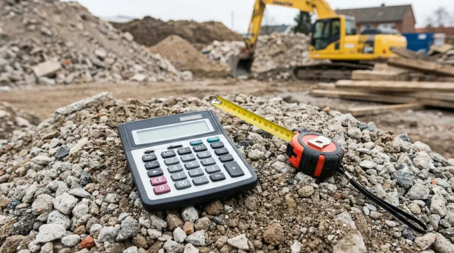 Calculator tools and measuring tape at construction site