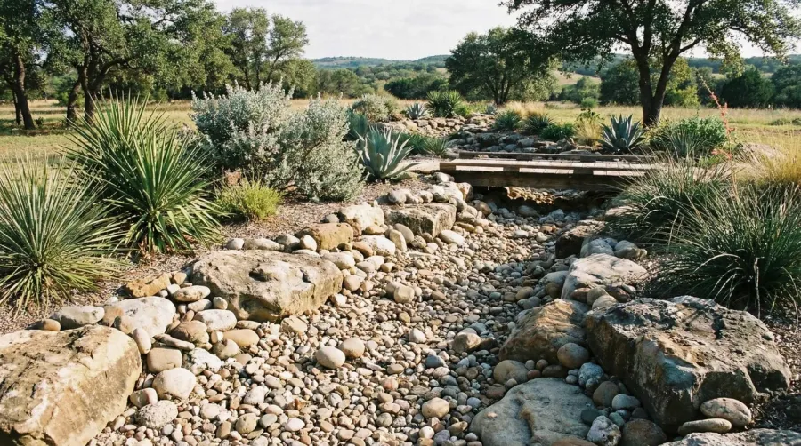 Texas river rock dry creek bed design