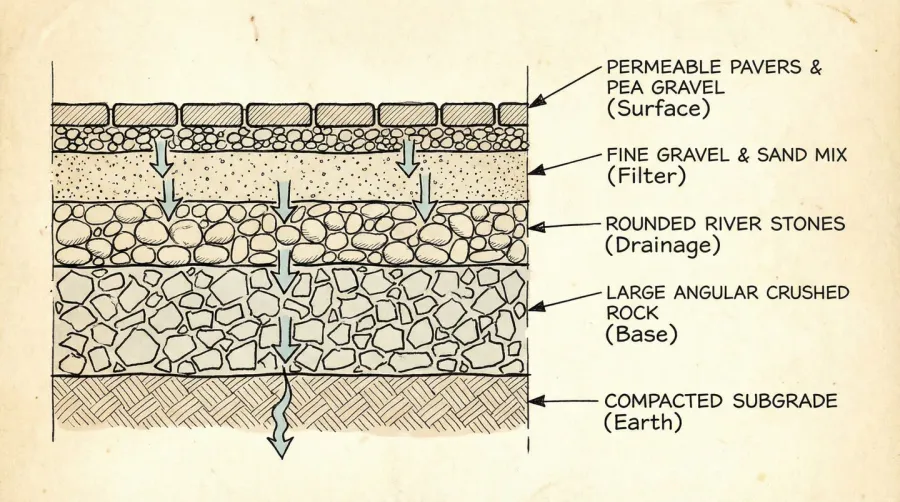 layered gravel construction cross section