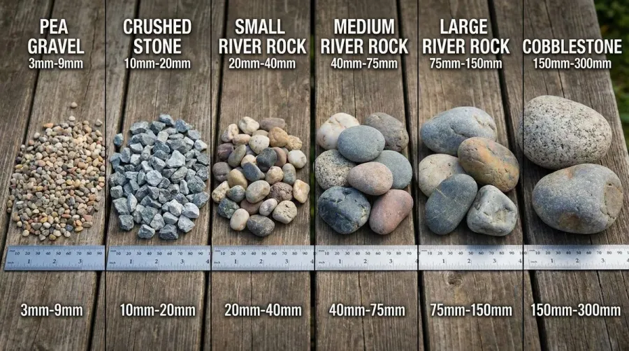 Gravel size comparison chart showing different numbered sizes