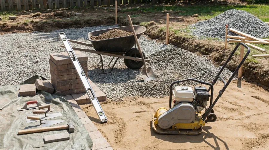 Limestone patio installation tools and preparation