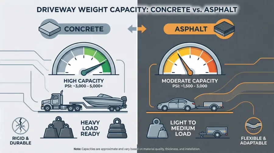 Comparison chart showing concrete vs asphalt weight limits