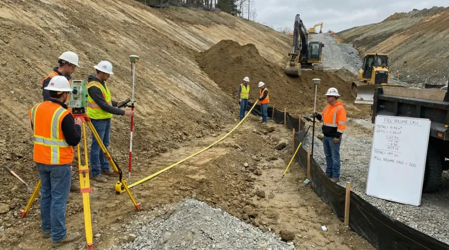 Calculating fill dirt volume on sloped land with measuring tools