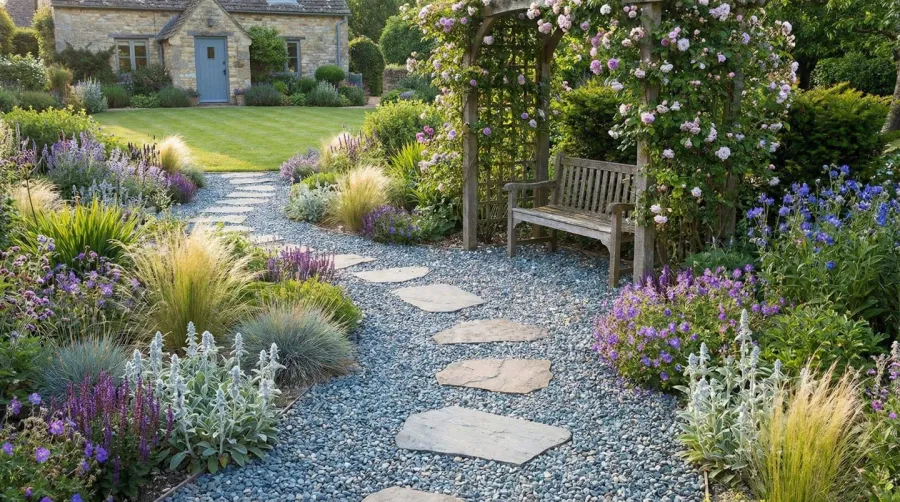 Blue gravel stone garden pathway landscaping