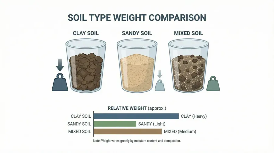 Soil type weight comparison chart showing different fill dirt compositions