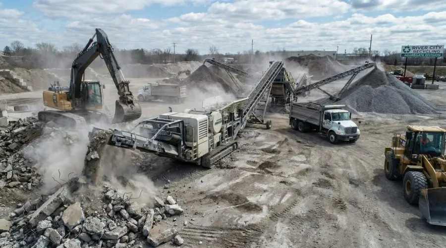 Crushed concrete production process at recycling facility
