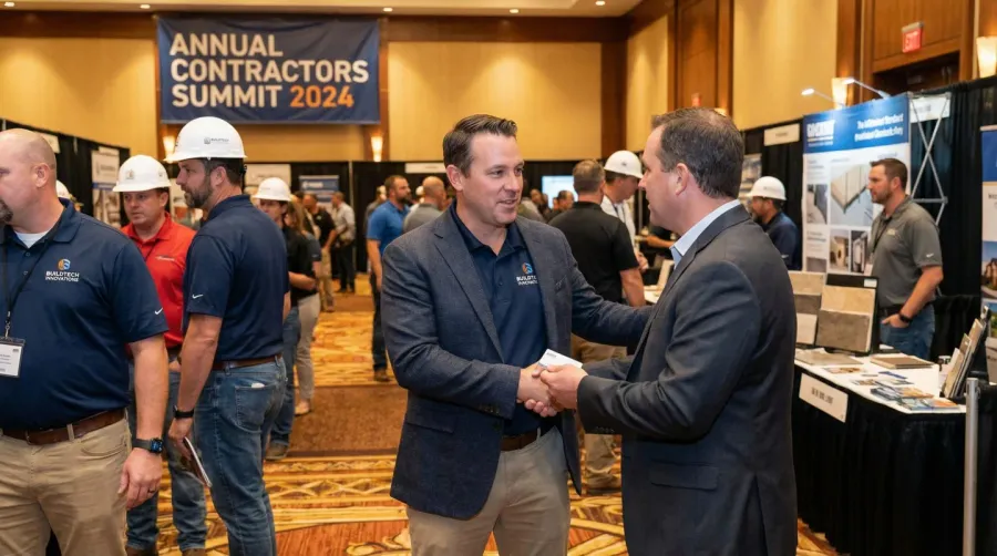 Contractors networking at industry event