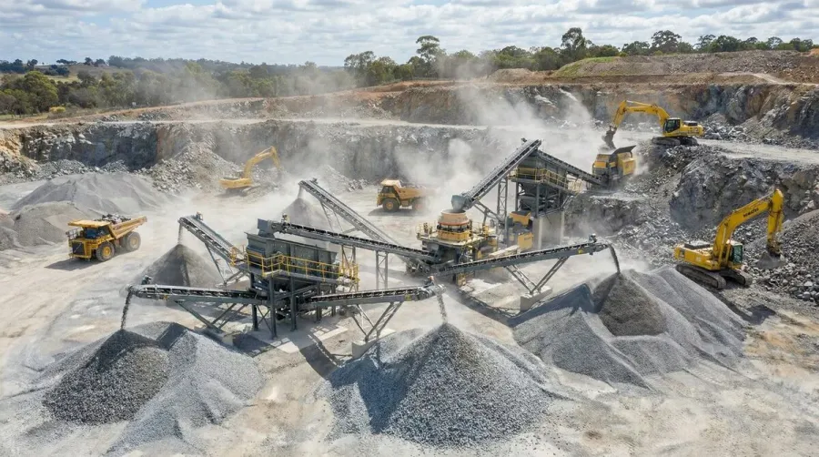 Modern stone crusher plant in operation showing various equipment types