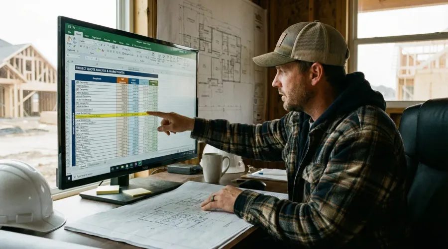 contractor comparing quotes and market rates on computer screen