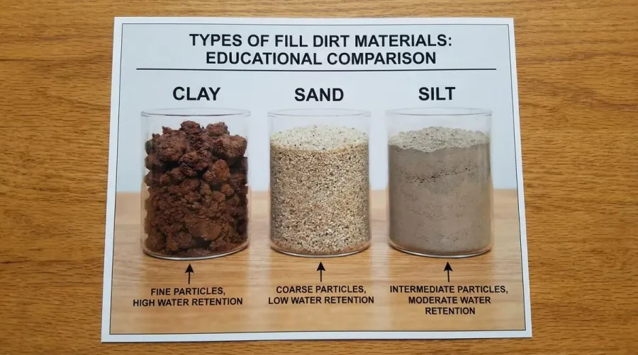 Different types of fill dirt samples comparison