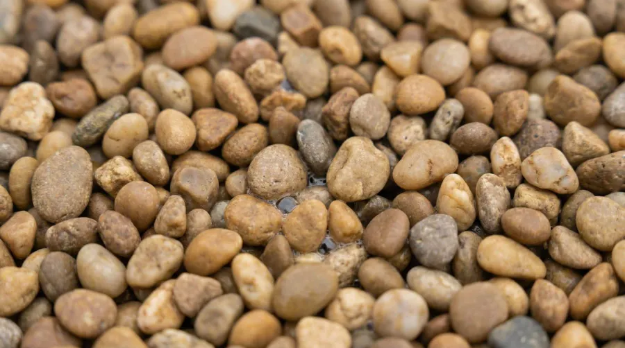 Close-up of smooth pea gravel stones showing natural texture