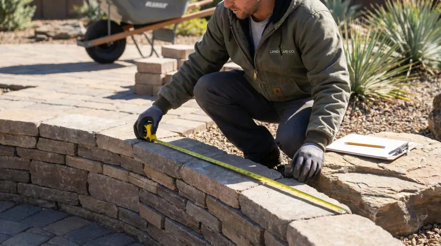 Measuring retaining wall dimensions with tape measure
