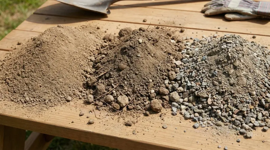 Different types of fill dirt samples comparison