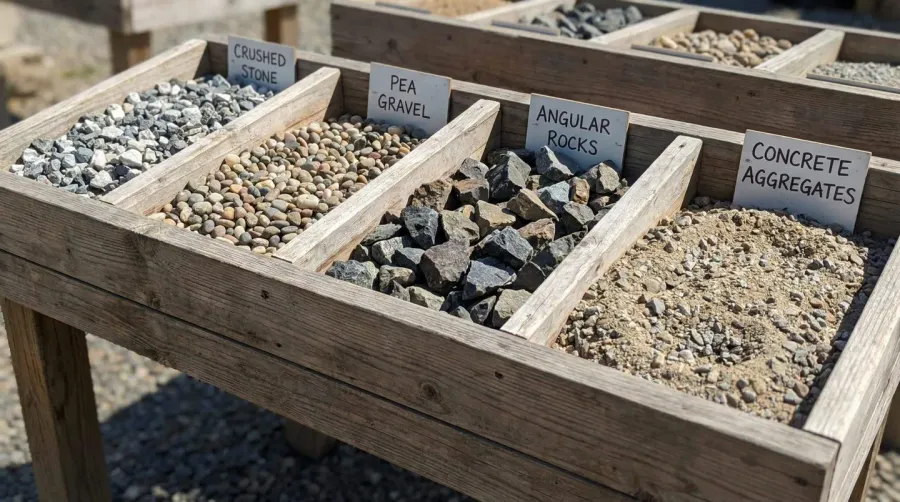 Different types of gravel and concrete aggregate comparison