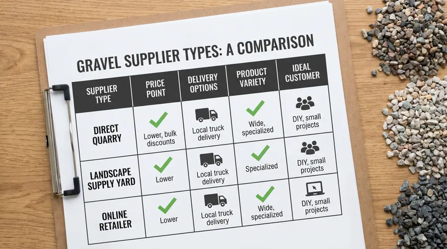 Comparison chart of different gravel supplier types